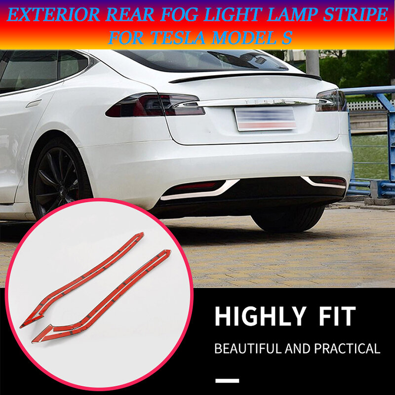 Exterior Rear Fog Light Lamp Stripe Decorative Trims 2 pieces /set stainless steel For Tesla Model S Car Accessor