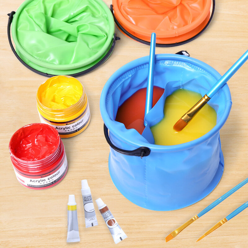 Foldable Telescopic Pen Washing Bucket Creative Paint Brush Washer Portable Painting Beach Bucket with Partition Layer School