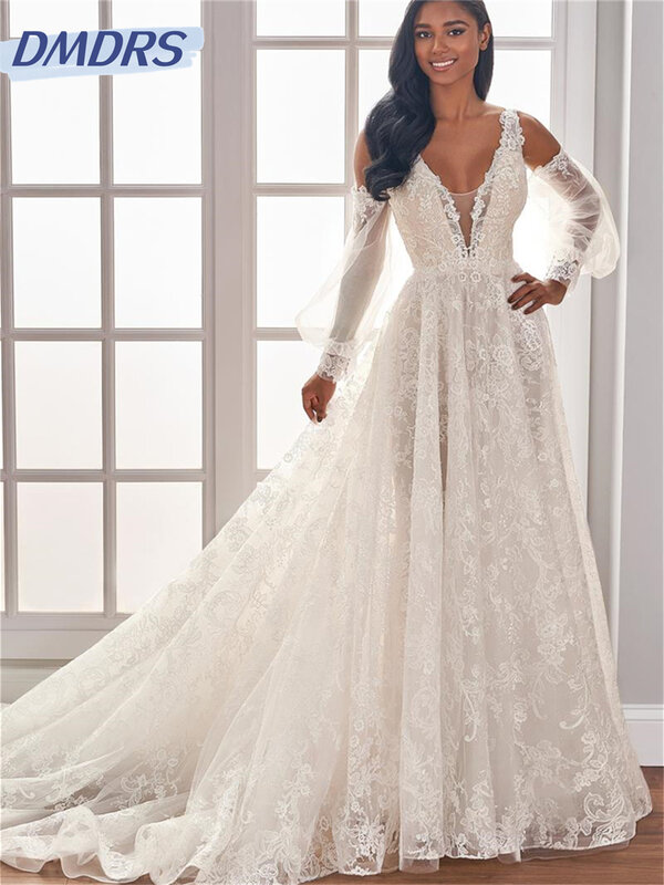 Simple Off-Shoulder Bridal Dress 2024 Elegant Appliquéd Wedding Dress Romantic A-Line Floor-length Dress Vestidos De Novia