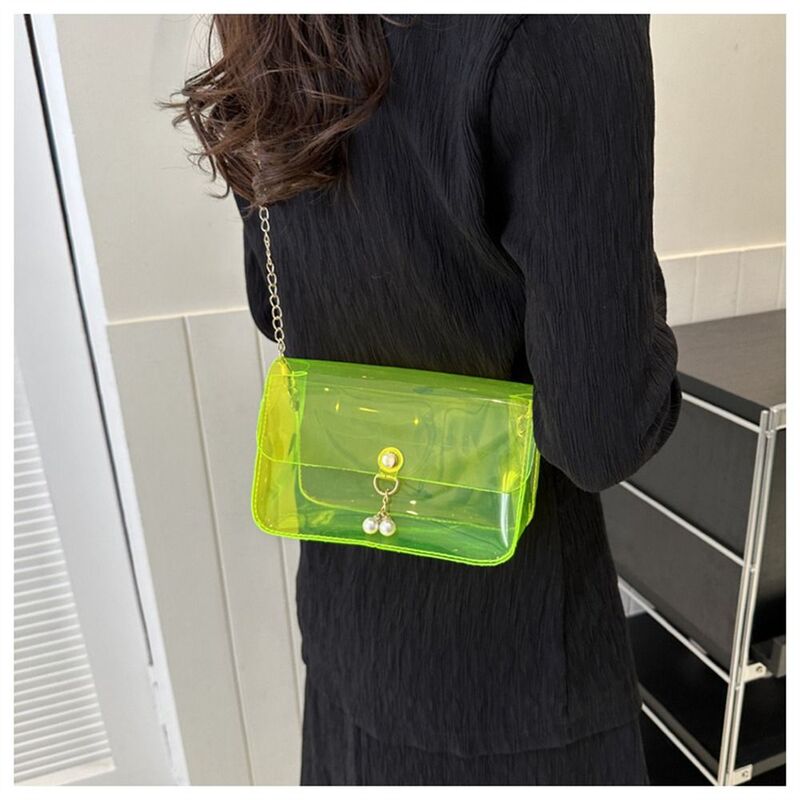 Transparent Chain Shoulder Bag Casual Candy Color Jelly Small Bag PVC Clear Crossbody Bag Women Girls