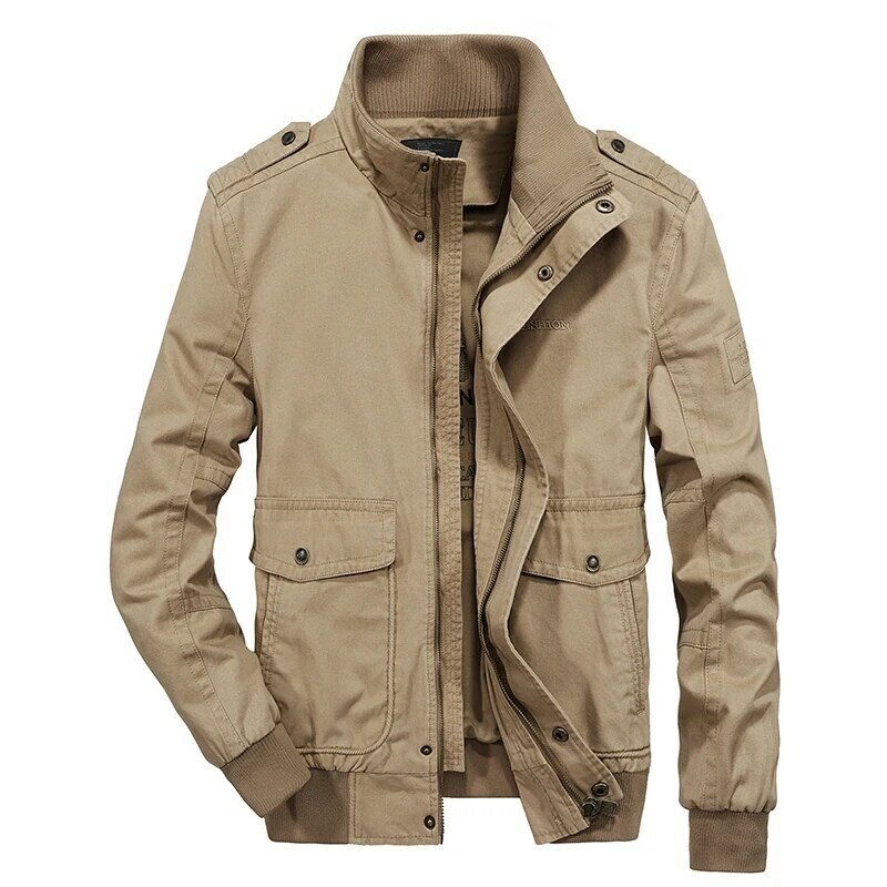 Summer Men's Jacket New Casual 100% Pure Cotton Multi Pocket Windproof Standing Collar Business Coat Fashionable Denim Jacket