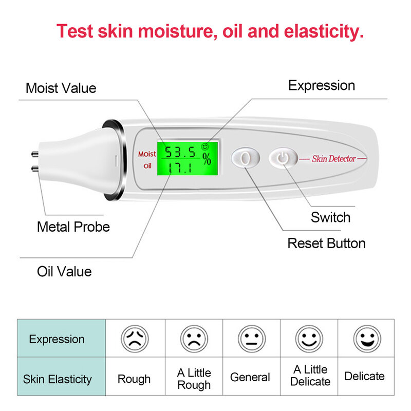 Gezicht Huid Tester Draagbare Huid Analyzer Digitale Esthetische Vochttester Water Olie Monitor Voor Huidverzorging Huid Diagnostisch Apparaat