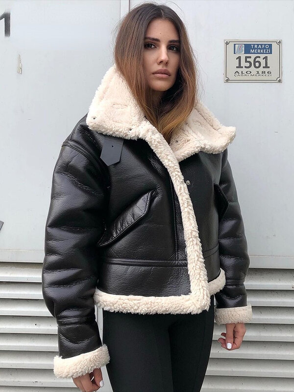 2023 giacca da donna moda spessa calda cappotto in ecopelle Vintage manica lunga tasca con patta capispalla femminile top Chic