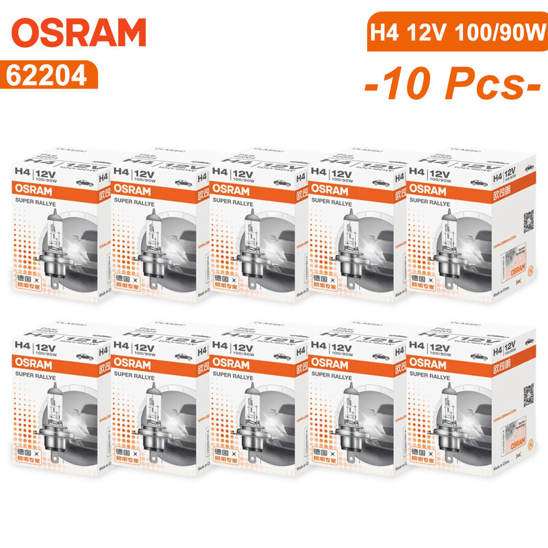 OSRAM 자동차 할로겐 헤드라이트 자동 전구, 오리지널 램프, H4 9003 HB2, 12V, 100 W, 90W, 62204 P43t 슈퍼 랠리, 오프로드 3200K