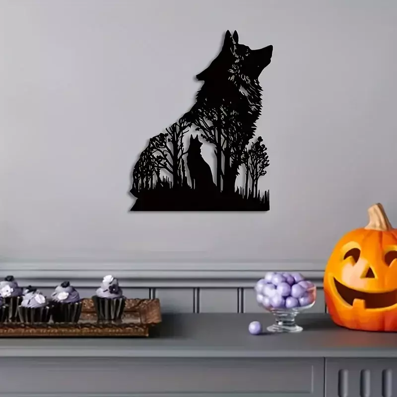 Crafts 1pc Halloween Black Wolf Wall Decoration, Metal Wall Decor Wolf Decor Metal Art decor metal wall hanging