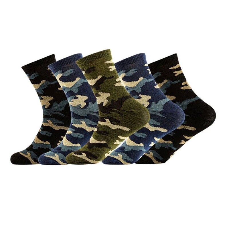 CamSolomon-Chaussettes mi-tube en coton épaissi pour hommes, haute qualité, vert armée, confortables, chaudes, printemps, automne, 5 paires