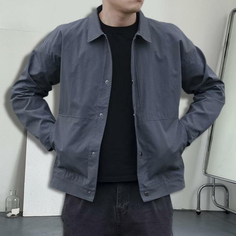 Стильная мужская куртка износостойкая однотонная в Корейском стиле Непринужденная облегающая верхняя одежда на пуговицах куртка ветрозащитная