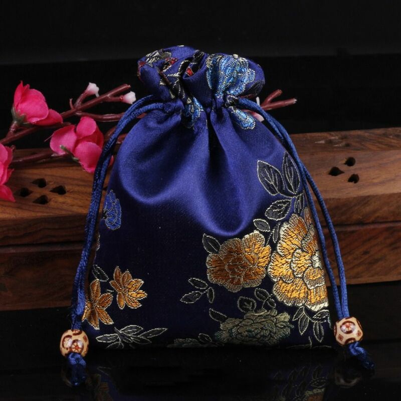 Floral Embroidery Flower Drawstring Bag Chinese Style Coin Purse Jewelry Packing Bag Bucket Bag Candy Bag Festive Sugar Bag