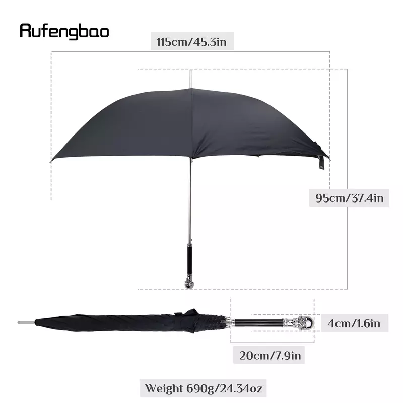 White Skull Head Automatic Windproof Umbrella, Long Handle Enlarged Umbrella for Both Sunny and Rainy Days Walking Stick
