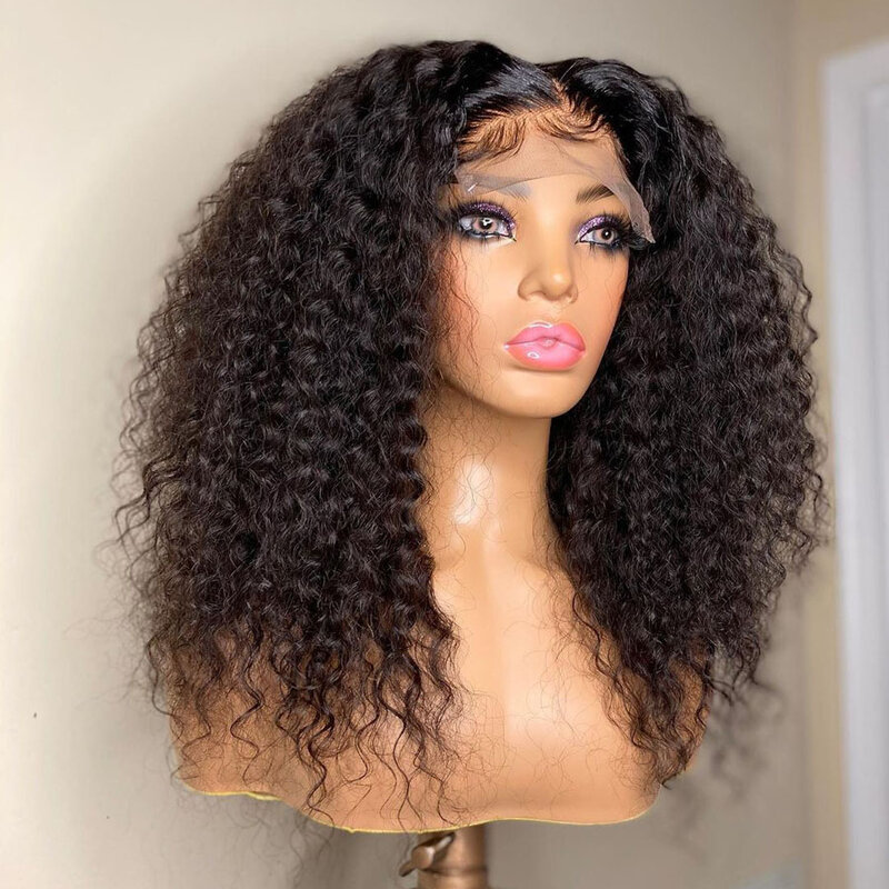 Long Kinky Curly Lace Front Wig para mulheres, Glueless, cabelo macio do bebê, preto natural, pré-arrancadas, resistente ao calor, diariamente, 26 ", 180Density