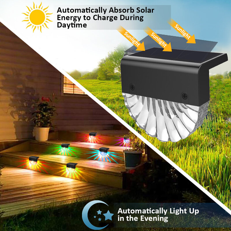 6 Pack LED Solar Deck Lamp Path Stair Outdoor Garden Lights Waterproof Balcony Light Decoration for Patio Stair Fence Light