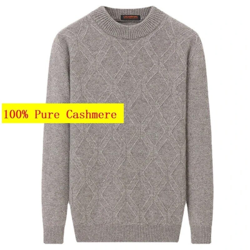New Arrival Fashion Autumn Winter Thickened 100% Pure Cashmere Men's Underlay Round Neck Jacquard Knitted Sweater Size XS-5XL