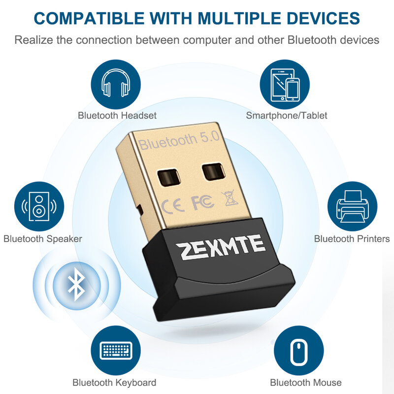 Zexmte USB Bluetooth Adapter for PC Windows 11/10/8/7 Wireless adaptador Bluetooth 5.1 Audio Receiver for Headsets Speaker Mouse