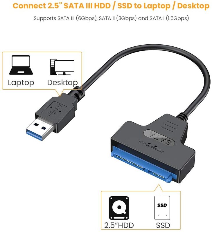 Адаптер для жесткого диска USB 2,0/3,0 SATA к USB-кабелю USB 2,5 к SATA III, совместимый с 2,5-дюймовыми жесткими дисками и поддержкой SSD UASP