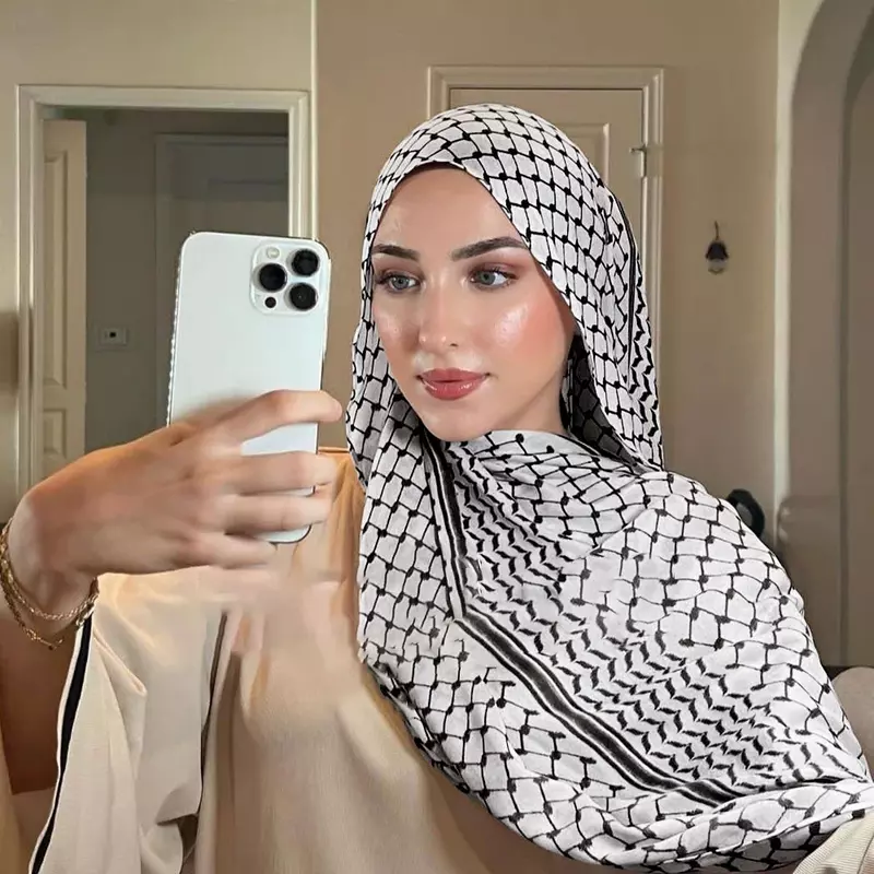 Bufanda larga de gasa con estampado de Keffiyeh para mujer, Hijab musulmán de 185x70cm, para compras en línea