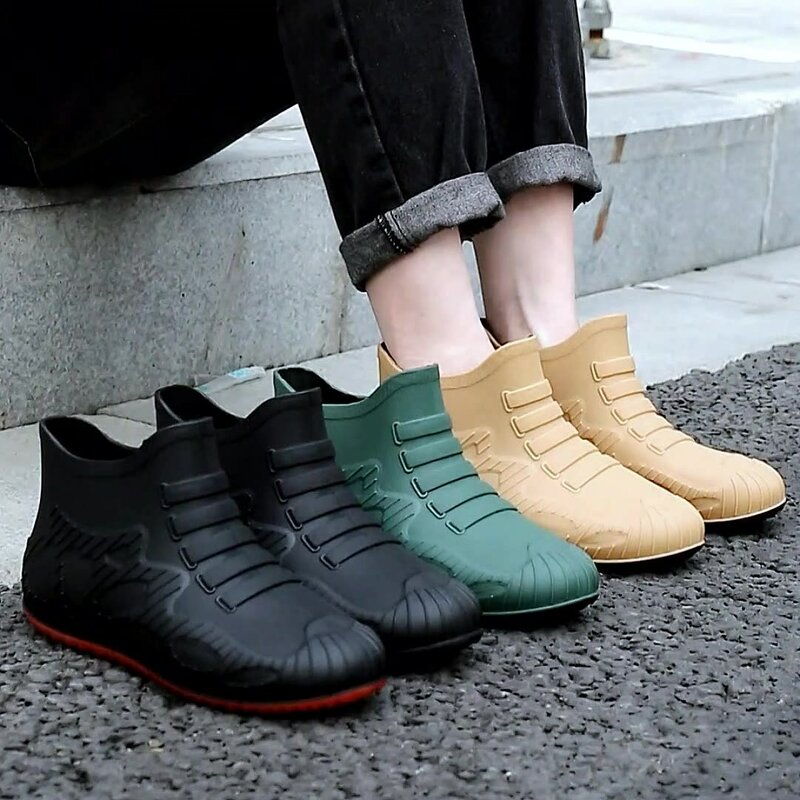 Botas de chuva de tubo curto impermeáveis de cano baixo, sapatos de borracha antiderrapante, leve, sapato de cozinha, ao ar livre, nova moda