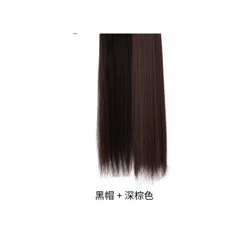 Black Synthetic Hair Extensions Wigs for Women Wig Cap Ponytails Ponytail Drawstring Pony Tail Silky Straight Femmes Naturel