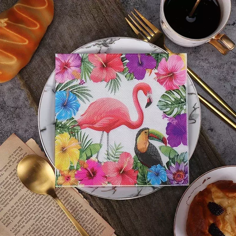 Servilletas de papel con estampado colorido para restaurante, paño de boca para mesa de comedor, 33x33cm, flamenco, 2 capas, 20 piezas/pac