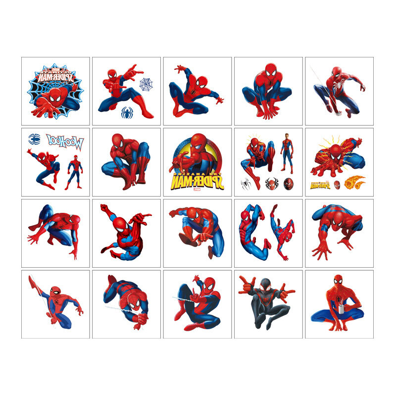 Pegatinas de tatuaje de Marvel Spider Man para niños, tatuajes de dibujos animados de princesa, juguetes de arte corporal, regalo de cumpleaños, 20 piezas por juego