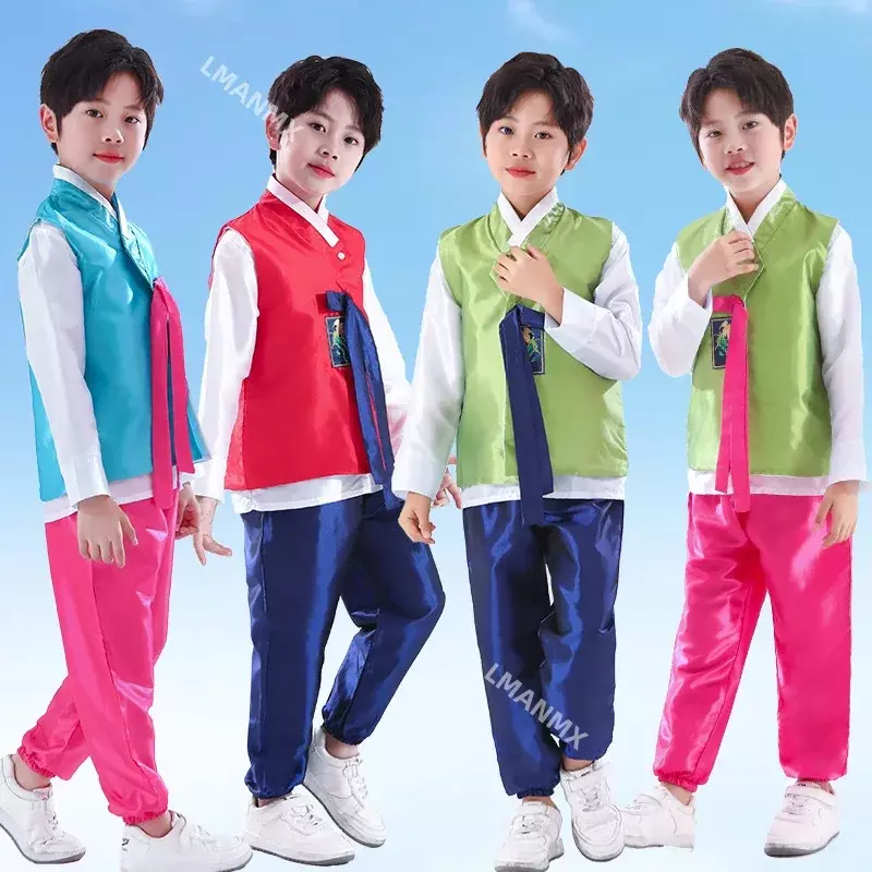 Hanbok kostum dansa Anak laki-laki dan perempuan, kostum penampilan etnis minoritas Korea, kostum anak Hanbok untuk pria dan wanita