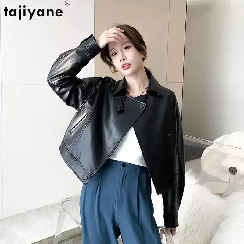 Tajiyane 100% 진짜 가죽 재킷 여성용, 진짜 양가죽 재킷, 2023 봄 가을 짧은 가죽 코트, 바이커