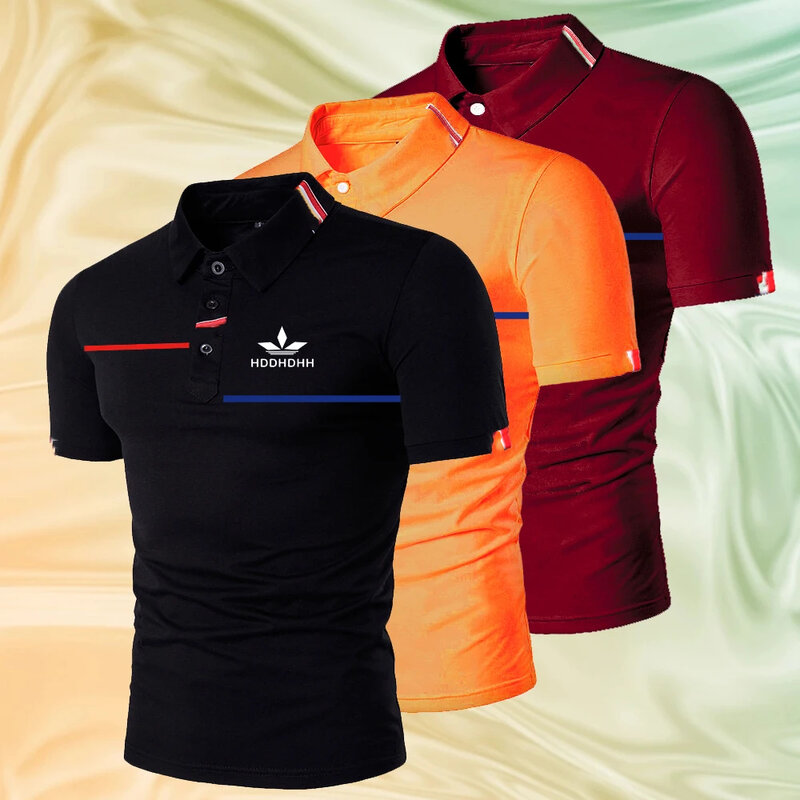 Koszulki Polo z nadrukiem marki hddhhh dla mężczyzn na co dzień w jednolitym kolorze Slim Fit letnia klapa męska bluzka modna odzież