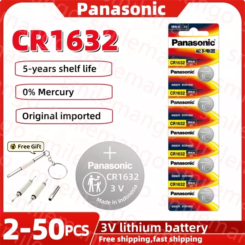Panasonic-Original Lithium Cell Button, calculadora, brinquedo, médico, relógio, chave, eletrônica, CR1632, LM1632, BR1632, ECR1632, 2-50pcs