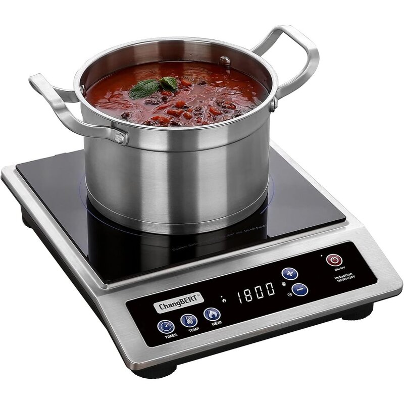ChangBERT-Grande table de cuisson à induction en acier inoxydable 18/10, cuisinière portable, Eva de qualité commerciale avec bobine chauffante de 8 pouces