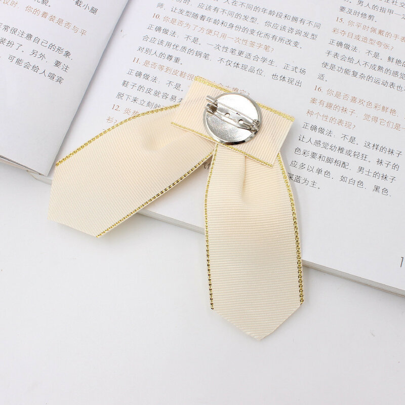 Korean Women's Bow Tie Brooch College Style Bank Suit Shirt Accessories Gifts Handmade Fabric Ribbon Crystal Collar Flowers Pins