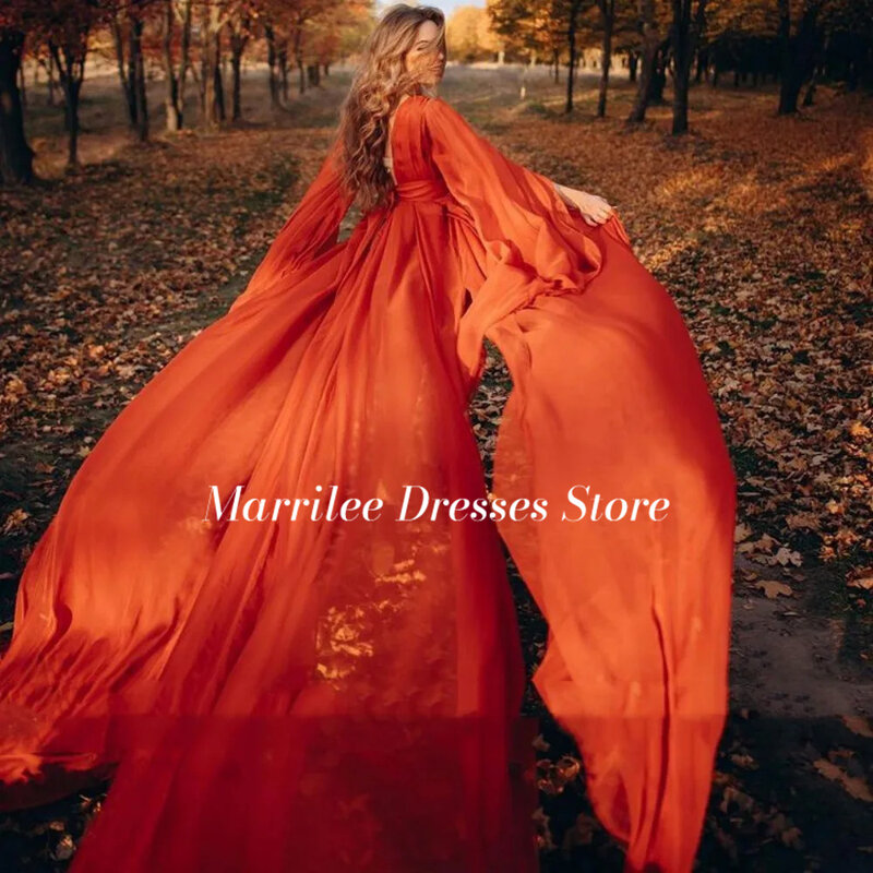 Marrilee-Elegante vestido de chiffon com decote em v feminino, vestido sexy, sem encosto, até o chão, longo, sem mangas, vestido de baile, vermelho, 2024