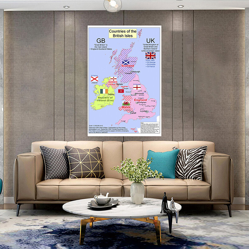 Nicht-woven Stoff 100 x70cm Vertikale Version Spray Britischen Karte In Englisch Künstlerische Hintergrund Wand Diagramm Wohnkultur Zimmer liefert