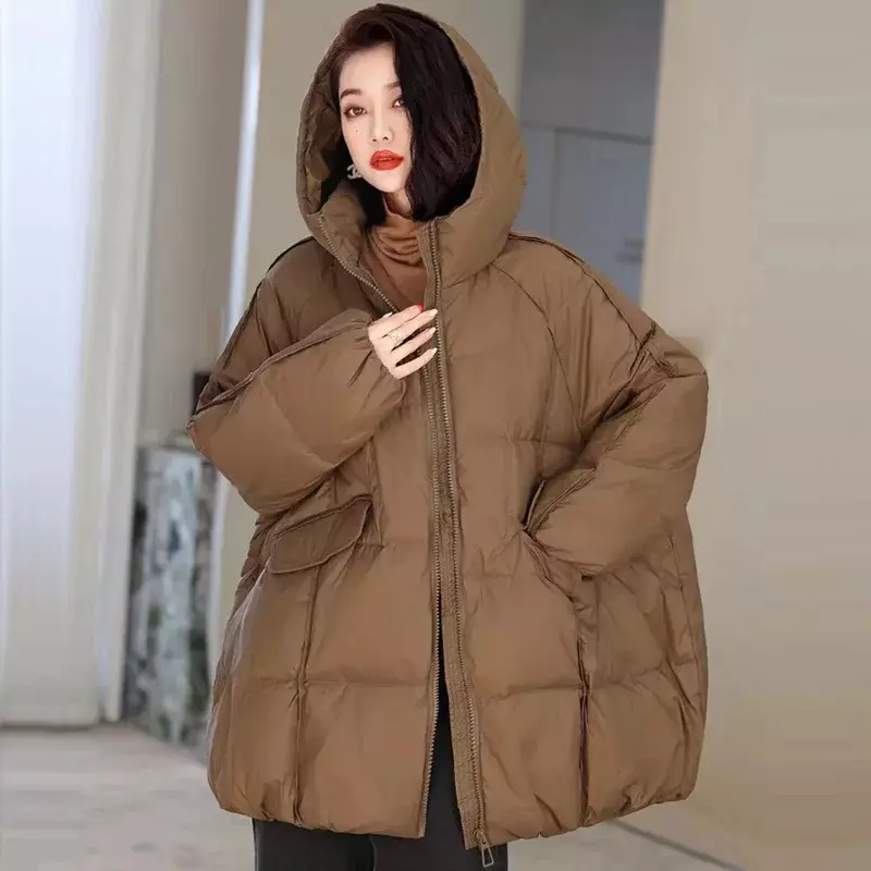 Women 90% White Duck Down Jacket Hooded Autumn Winter Warm Oversize Puffer Coat Casual Loose Thick Parkas Female Outwear N46