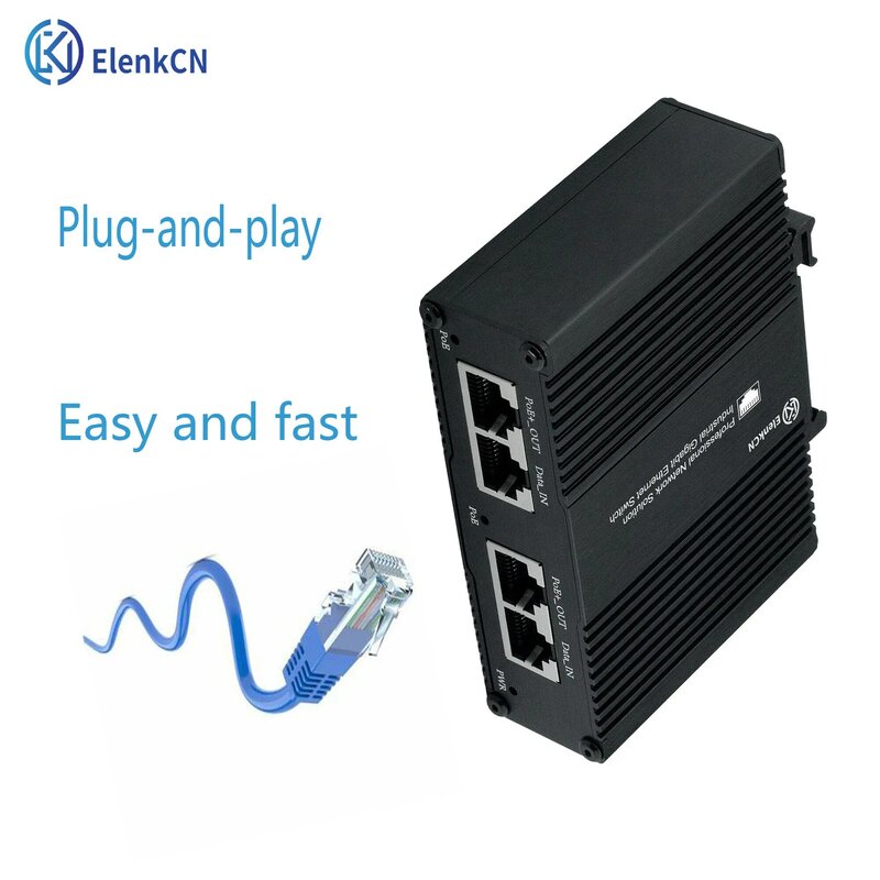 30-90W Poe Switch Injector Wide Voltage 12-56VDC Input Industrial Swtich DIN Mounting IP40 protect Ethernet convert for security