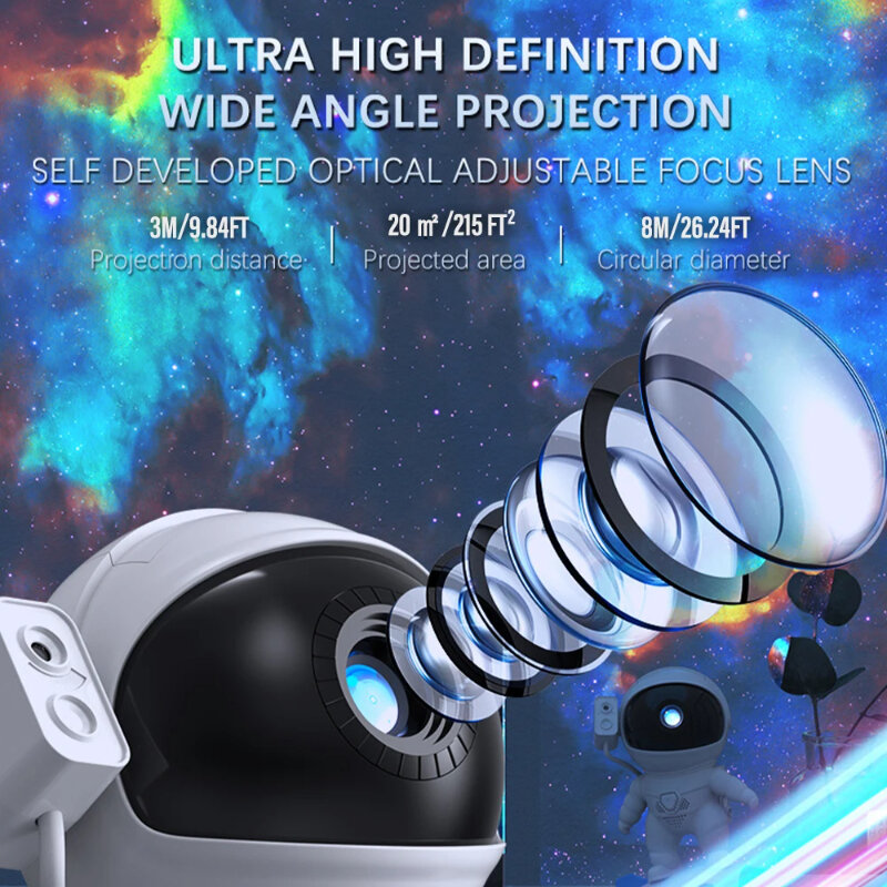 Astronaut Rocket Star Projector 12in1 Galaxy Ambient Night Light 360° Rotating Starry Sky LED Light Kids Home Bedroom Gift