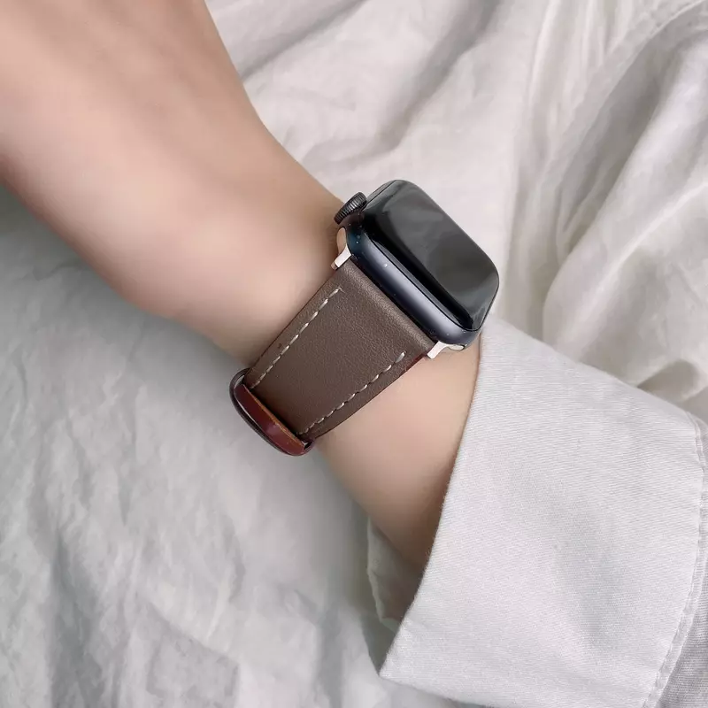 Ремешок кожаный для Apple Watch Band 38/42 мм 40/44 мм, модный однотонный браслет для iWatch Ultra SE 87 6 5 4 3 2 41/45 мм
