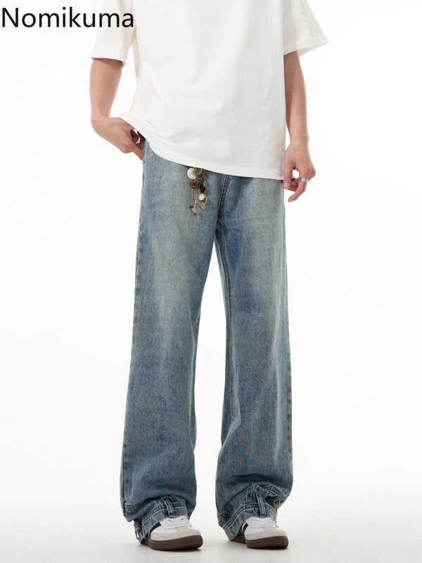 Calças de perna larga vintage para mulheres, jeans Y2K, calça jeans, calça reta, moda casual, streetwear, novo, 2024