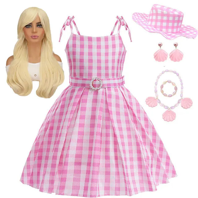 2023 Film rosa Mädchen Kostüm heiße sternen klare Top Hosen Barbier Set für Mädchen Damen Halloween Geburtstags feier Prinzessin Kleid Kostüm