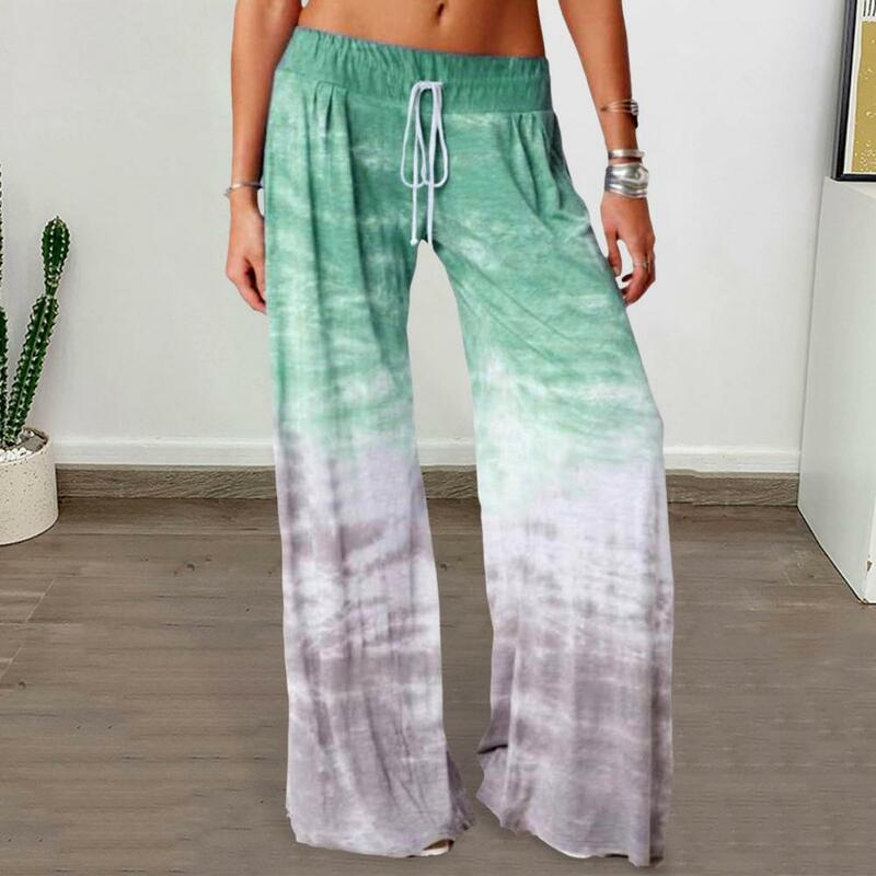 Pantalones de Yoga informales de pierna ancha para mujer, cintura elástica, cordón ajustable, estampado degradado, informal