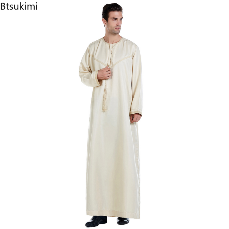 Vestido longo Jubba Thobe para o Ramadã, roupas masculinas muçulmanas, veste de oração islâmica, Paquistão Abaya, Djellaba, Kaftan, Abaya