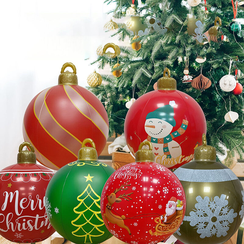 Bola decorativa inflable de Navidad para exteriores, bolas grandes gigantes de PVC de 60cm, decoraciones para árboles de Navidad, Bola de juguete, regalo de Navidad