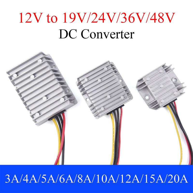 Power Converter for Car, Regulador Auto Boost, Step-Up Módulo de Alimentação de Tensão, DC 12V a 19V, 24V, 36V, 48V, 3A, 5A, 8A, 10A, 12A, 15A, 20A