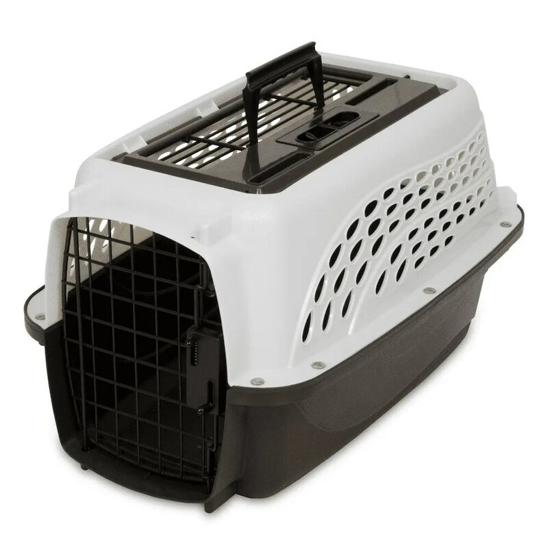 Small Travel Pet Kennel Carriers for Dogs, Two Door Top Load, até 10 lb, branco, 19"