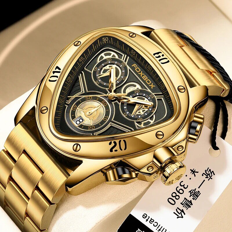 Часы наручные LIGE Мужские кварцевые, модные повседневные спортивные брендовые Роскошные полностью стальные водонепроницаемые с хронографом, золотистые