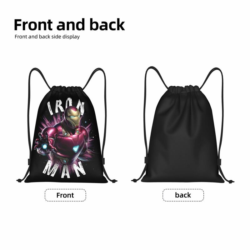 Custom Iron Man Burst Drawstring Backpack Women Men Sport Gym Sackpack Foldable Shopping Bag Sack