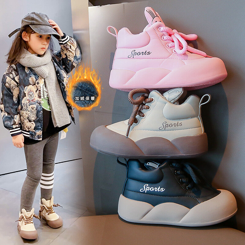 Buty dziecięce dla dziewczynek dziecko aksamitne ciepłe buty śnieżna dziewczyna botki Sapato buty zimowe bawełniana skóra buty ocieplane bawełną dziewczynka