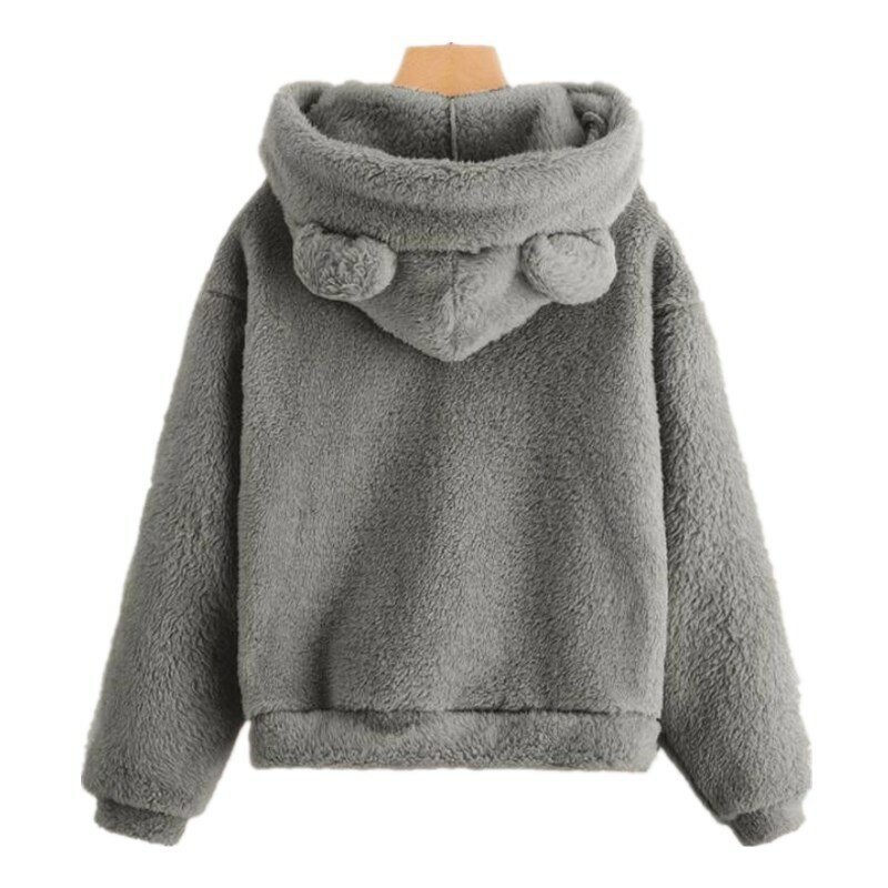 Sweater bertudung telinga kelinci, atasan kasual Mode Pullover longgar rumah imut hangat beludru dua sisi musim gugur musim dingin