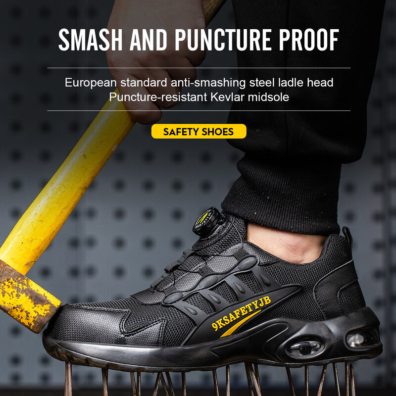 Botas leves de segurança para trabalho para homens e mulheres, sapatos de aço respiráveis, laço, tênis de segurança à prova de perfuração