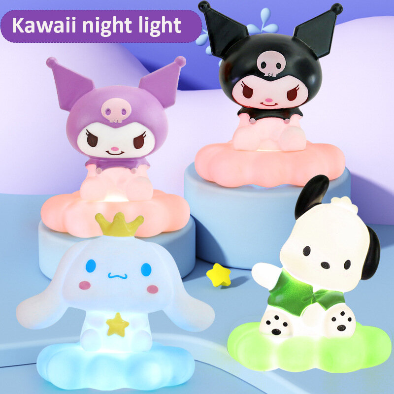 Sanrioed-luz de noche Led Cinnamoroll Kurimo Pochacco Cloud, molde 3D, adorno de dormitorio de Anime, luz nocturna para niños, decoración de pastel de cumpleaños