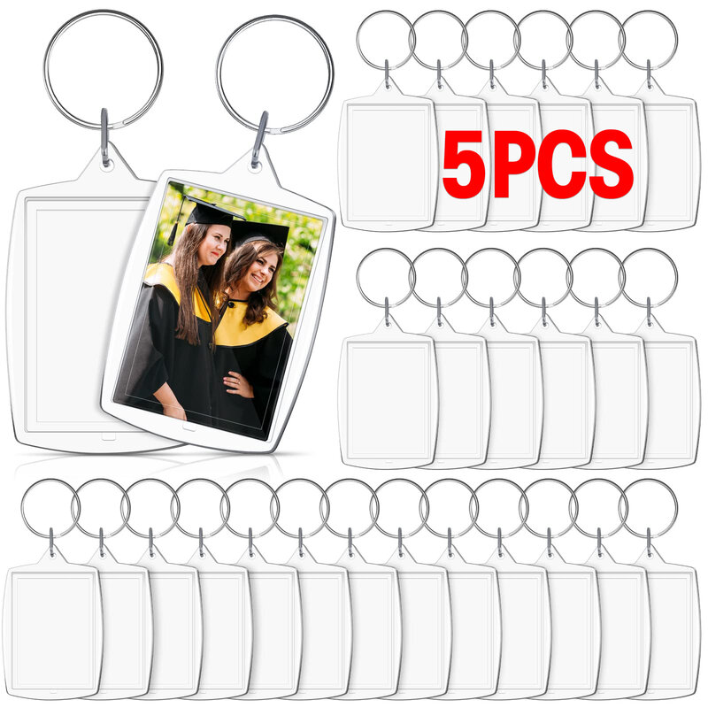 Acrílico Photo Frame Keychain com borlas, Snap-In, Personalizado, Inserir, Limpar, Chaveiro Imagem, 1 pc, 5pcs