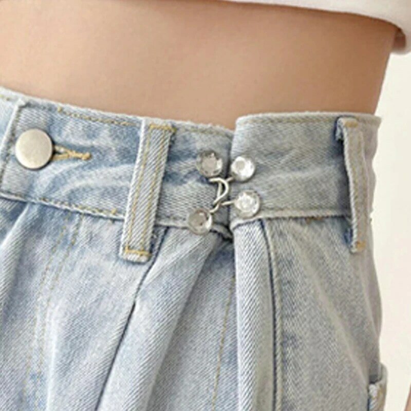 Fivela ajustável invisível para mulheres, fivela jeans, botão de metal removível, broches de saia, acessórios de costura DIY, 2 ganchos de ajuste